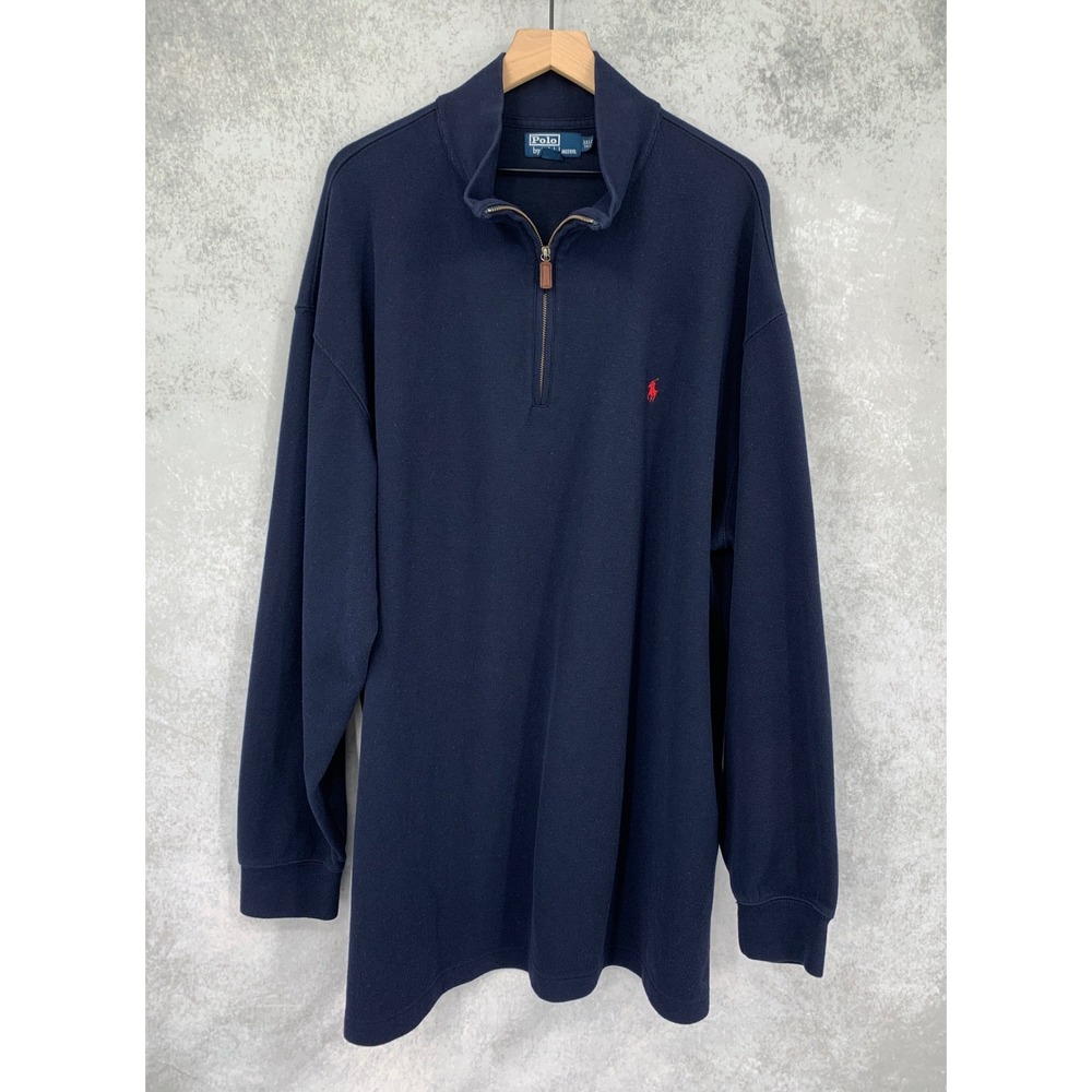 Vintage Polo Ralph Lauren Sweater Mens 3XLT Blue Cotton Long Sleeve Made USA